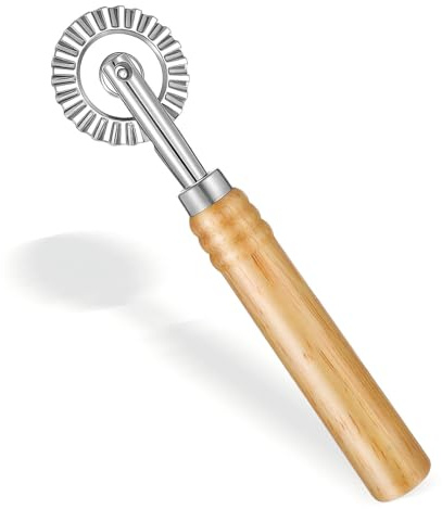 TIESOME Teigrad Teigschneider Roller, Teigrädchen Gezähnter Teigrad, Nudelschneiderrad Zinklegierung langer Holzgriff Pizza-Gebäck-Werkzeuge Ravioli Roller für Küche Konditorei Pizza