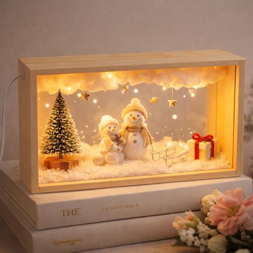 VOSSOT Cornice 3D da Riempire, Cornice Oggetti in Legno 26×6×13 cm, Cornice Fotografica Luminosa LED, Display LED, Shadow Box, Illuminata per Casa, Soggiorno, Esposizione Artistica