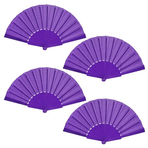baotongle 4 ventagli a mano, ventilatore pieghevole cinese, in tessuto orientale, per danza, feste, fai da te, decorazione per la casa (viola)