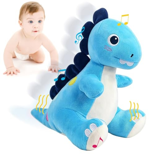 Tokiyis Baby Toys 6-12 Months, Dinosaur Musical Crawling Tummy Time Toy with Record & Replay, Sensory Toy for Babies 6 7 8 9 10 12 Months to Learn Crawl, Early Learning Gift for 1 2 3 Years Old