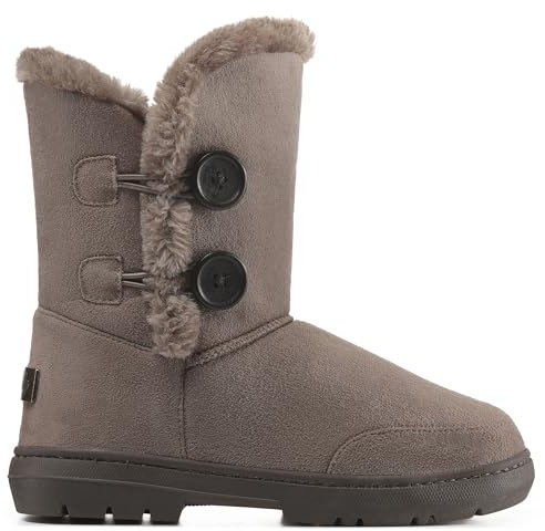 Holly Womens Waterproof Winter Snow Boots - Faux Fur Lined Warm Calf Boot with Side Button - Non Slip Sole, Insulated, Outdoor Walking Footwear - Brown - UK8/41