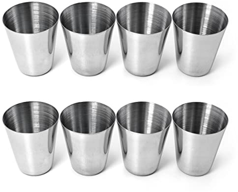 Ganzoo set 8 bicchierini shot 25 ml in acciaio inossidabile argento, bicchieri infrangibili per grappa e liquori, lavabili in lavastoviglie, antiruggine, compatti per degustazione, 4 cm x Ø 3 cm