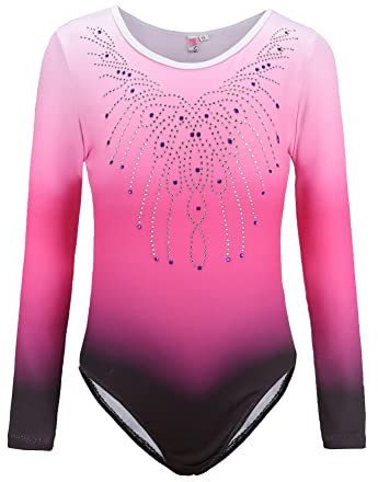 ESHOO Ballett-Tanzstrumpfhose mit Farbverlauf für Gymnastik mit langen Ärmeln für Mädchen