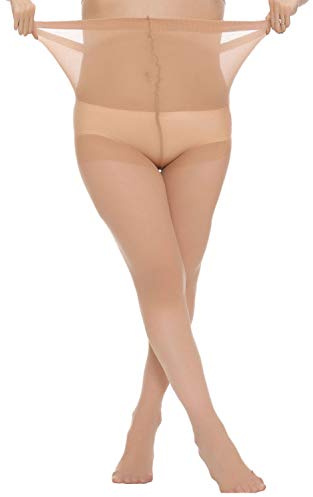 MANZI Women's 4 Pairs Plus Size Control Top Ultra-Soft Tights(Natural Nude,XXXL)