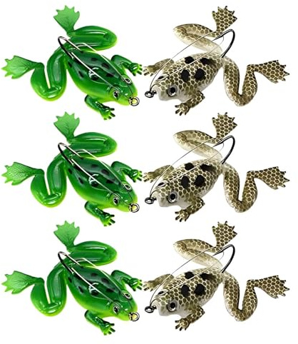 LATRAT Lot de 6 leurres de pêche souples grenouille avec crochet 3D double hélice grenouille Appât souple pour perche/truite/brochet/sandre