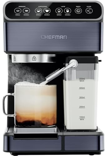 Chefman 6-in-1 Espresso Machine with Steamer, Automatic One-Touch Coffee Maker, Single or Double Shot Cappuccino Machine, Latte Maker, Espresso Maker with Milk Frother, Black