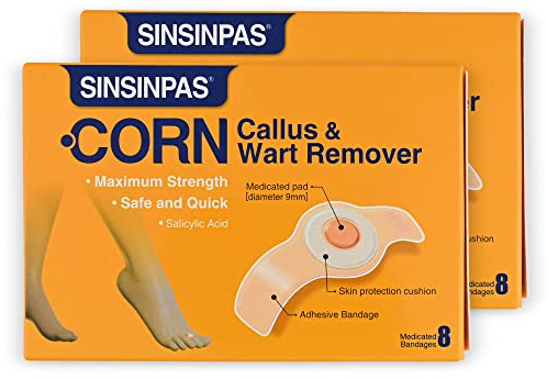 SINSINPAS Corn Callus & Wart Remover, Maximum Strength, 2 Pack (16 Patches Total)