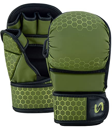 PFG Ultimate Series MMA Sparring Gloves - Boxing MMA Muay Thai Bag Work (Olive Green, Small-Medium)