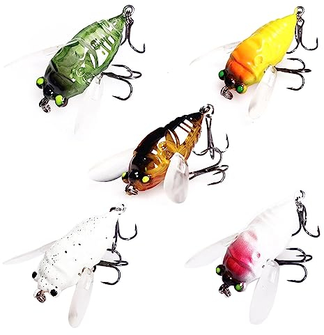 OriGlam 5pcs Zikade Fischköder - Realistische Zikade Simulation mit Doppelhaken und Rassel - Bunt, für Süß- und Meerwasser