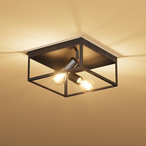 Klighten Vintage Schwarz Deckenleuchte 2 Flamming, E27 Retro Industrial Metall Deckenlampe für Flur, Schlafzimmer, Wohnzimmer, Küche, Leuchtmittel nicht Inklusive