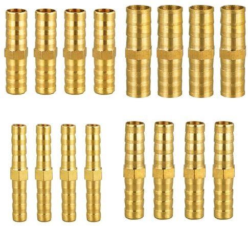 16 Stück Schlauchverbinder Schlauch Verbindungsstück 6mm 8mm 10mm 12mm Messing Benzinschlauch Verbinder Set Schlauchanschluss Gerade für Wasser Kraftstoff Luft
