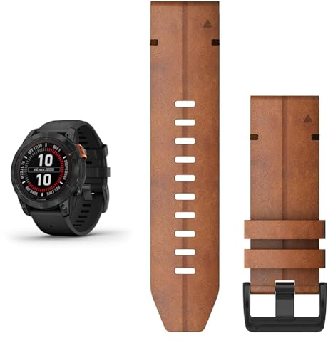 Garmin fēnix 7 PRO SOLAR, Multisport GPS Smartwatch, Advanced Health and Training Features QuickFit 26 Watch Bands- Chestnut Leather