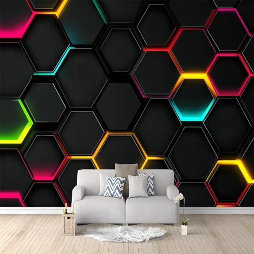 Motivo Geometrico Esagonale Poster Giganti da Parete Nero 300x210 cm Fotomurale Carta da Parati TNT Murale alla Moda Decorazione da Muro, Fotografica Murale per Camera Letto Sala