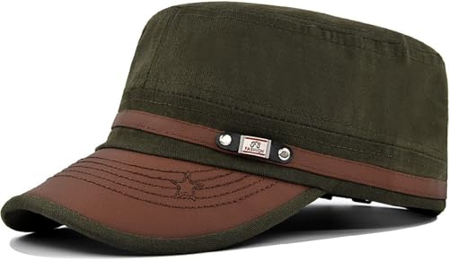 YeeHeen Cappello da cadetto dell'esercito per uomini e donne in twill cappello corpo militare cappello piatto, Verde, taglia unica