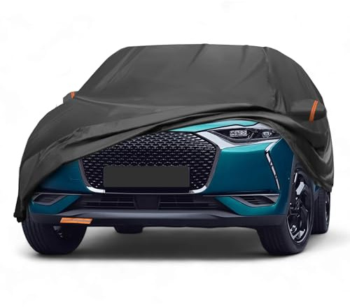 A ABSOPRO Copertura Auto per DS3 2009-2015 PEVA Spunlace Cotone Esterno Copertura Auto Completa per Tutti Impermeabile Antivento Sole Pioggia Neve Protezione con Cerniera Porta Nero