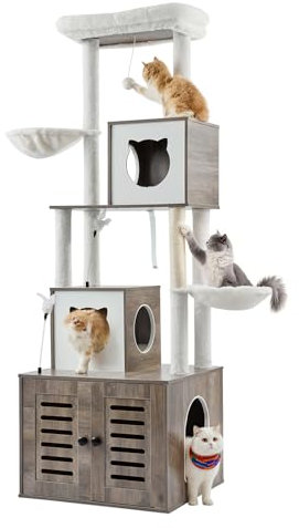 VEVOR Large Cat Tree with Litter Box Enclosure, 72.83 inches Tall, 2-in-1 Cat Tower, Multi-level Cat Condo Furniture with Sisal Scratching Posts, Perches, Hammock, Big Kittens House for Indoor Cats