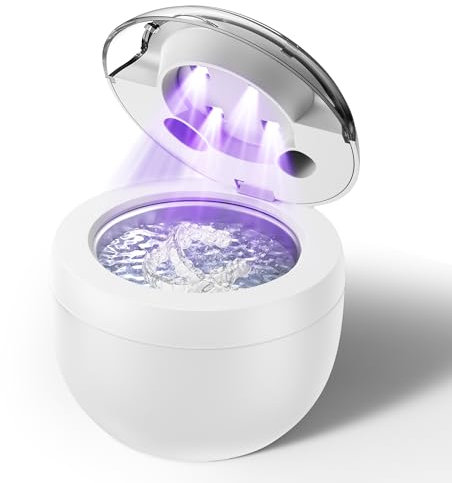 Ultrasonic Retainer Cleaner, Opilea 45kHz Retainer Cleaner Machine, 4 Modes Ultrasonic Cleaner for Dentures, Nightguards, Sport Mouth Guards, Braces, Toothbrush Heads, Jewelry (White)