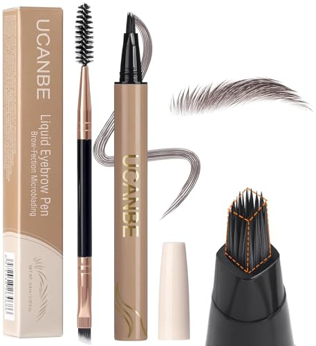 UCANBE Brow-Fection Angled Brush Eyebrow Pen, Liquid Microblading Eyebrow Pencils for Women, Wild Natural Brow Pen for Realistic Hair-Like Brows, Easy to Color, Waterproof, Lasts All Day, Ash Brown