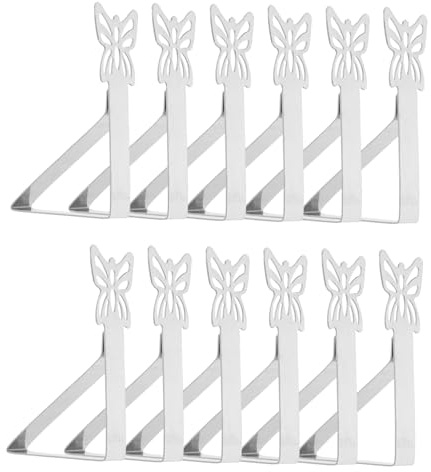 iplusmile 12 Piezas Clip de Mantel de Pinzas Porta manteles Pinzas para manteles para mesas de Exterior Sujetadores de Falda de Mesa Clips de Cubierta de Mesa Acero Inoxidable Plata