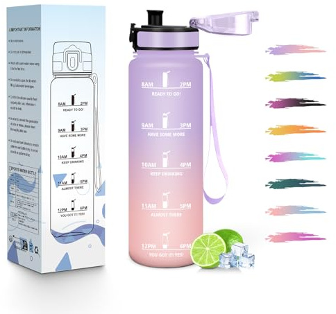 HoneyHolly Borraccia, 500ML A prova di perdite Borraccia Motivazionale, Riutilizzabile Borracce Bambini, Semplice e Portatile, Bottiglia Acqua per Corsa, Bicicletta, Lavoro, Scuola, Water Bottle