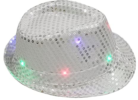 Generisch Chapeau de jazz à paillettes LED - Accessoire de performance - Cowboy Jungkook Merch, argenté, taille unique