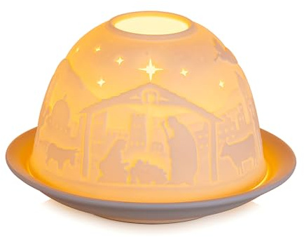 Staymoment Belén de Navidad portavelas de cerámica pequeña de porcelana decorativa figuras de belén nativity escena iluminación Navidad decoración de mesa