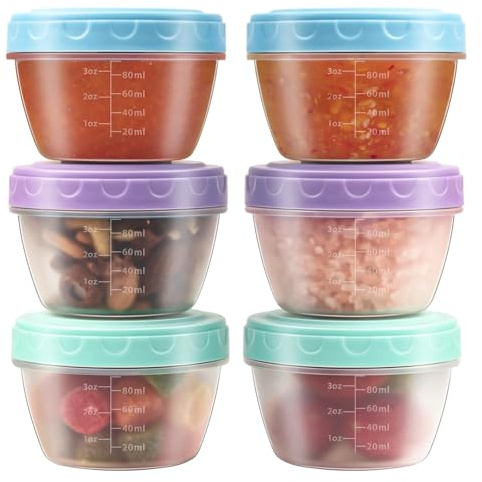 Set di 6 Vaschette Plastica per Alimenti 117ml,Contenitori Ermetici per Congelatore e Microonde, Vasetti Plastica con Coperchio per Alimenti, Svezzamento, Salse, Condimenti,Lavabili e Riutilizzabili