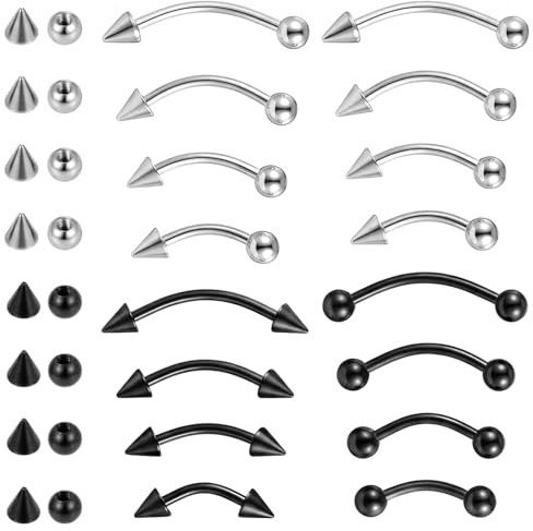 16Pcs 16G Eyebrow Piercing Jewellery Barbell- Eyebrow Bar Piercing Jewelry | Stainless Steel Barbell Rook Daith, 3mm Curved Barbell Belly Studs Cartilage Tragus Barbell 6/ 8/ 10/ 12mm
