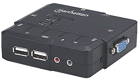 Manhattan 2-Port Kompakt-KVM-Switch mit Audio (USB mit Kabeln und Audiounterstützung) 151252