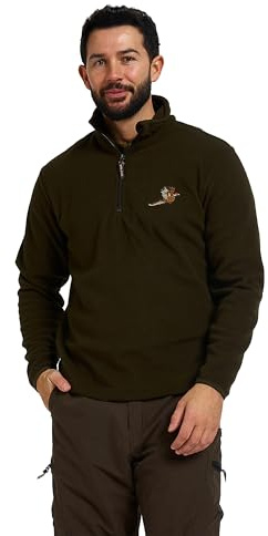 JACK PYKE Men’s Fleece Top 250GMS – Outdoor Fleece Pullover with Embroidered Pheasant Motif, Elasticated Cuffs & Extended Back, Field Jumper for Autumn, Winter