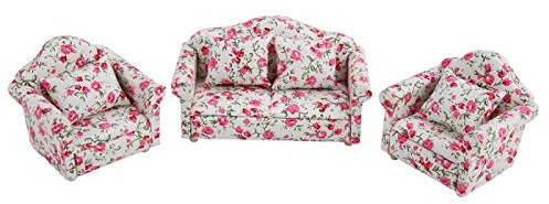 Puppenhaus-Sofa-Kissen, handgefertigt, Mini-Stuhl, Mini-Möbel 1/12 Puppenhausmöbel Couch Blumenmuster Mini Möbel Sofa Set mit Rückenkissen für Wohnzimmer, Puppenhaus-Geschenk
