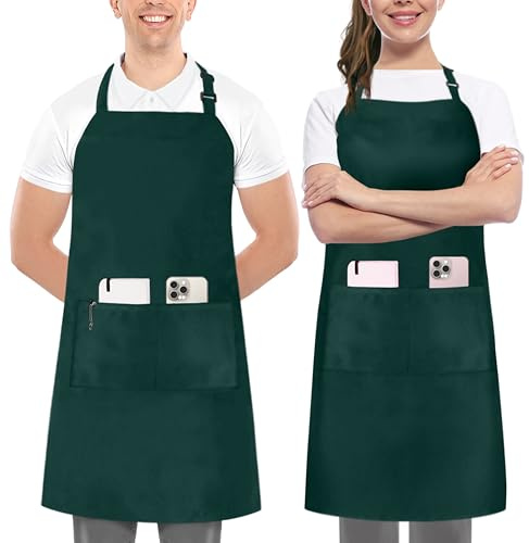 Utopia Kitchen Adjustable Bib Apron with 2 Pockets Waterdrop Resistant Chef Cooking Kitchen Aprons Women, Men with Long Ties