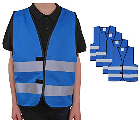 4er Set Signalweste für Kinder blau Größen XS - S Polyester waschbar Sicherheitsweste 4 Stück (S)