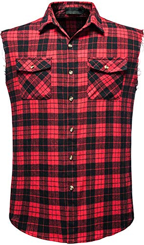 Iris Sprite Camicia da uomo senza maniche a quadri, casual, in flanella, con bottoni, vestibilità larga, con tasca