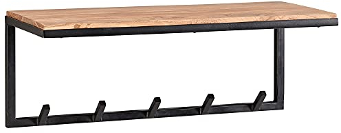 Wohnling Design Wandgarderobe Akazie Massivholz/Metall 70x27x30 cm, Hakenleiste mit Ablage, Flurgarderobe Garderobe Wand Holz