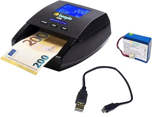 beeplo b330 | Rivelatore di Banconote False | Detezione 100% Affidabile | Verifica Automatica di 5 Valute EUR, GBP, CHF, NOK, SEK (Con Batteria + Cavo Aggiornamento) | Garanzia 4 Anni