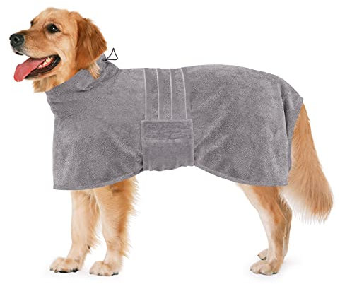 Dolahovy Microfibre Dog Bathrobe Towel,Adjustable Dog Drying Coat Super Absorbent Quick Drying Dog Robes Towelling Dog Bath Robe for Small Medium Large Dogs Blue Green Grey