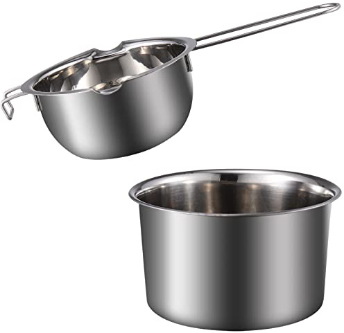 Luxshiny Double Boiler Pot Set - Stainless Steel Chocolate Melting Pan with Pouring Spouts, Ideal for Butter, Cheese, Candy, Wax, Candle Making, 400ml Inner Pot & 14cm Outer for Home and Kitchen Use