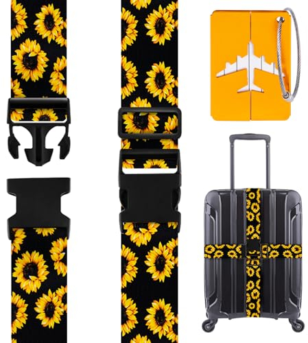Moocuca Koffergurt, Kofferband, 2 Stück Kofferband Gurt mit 1 Stück Gepäckanhänger, Kofferbänder Auffällig, Blume Muster Koffergurte, Koffergurt Kreuzgurt Satz