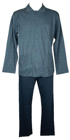 RAGNO Pigiama Uomo Interlock Invernale Aperto Davanti con Colletto Tasche e Taschino Articolo U689N7, 714F Fantasia Insigna Blue, Taglia 54