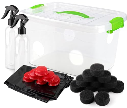 Kalolary Labs Mushroom Monotub Grow Kit, Pilzzucht Fruiting Chamber Wiederverwendbare Still Air Mushroom Zuchtbox mit Gummistopfen, Filtern, Liner, Sprühflaschen für Frischluftaustausch