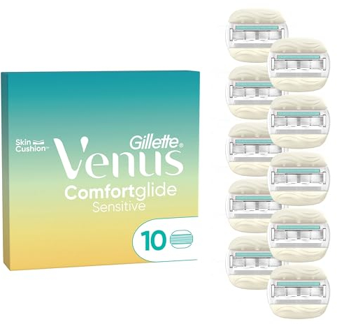 Gillette Venus Pro ComfortGlide Sensitive Rasierklingen Damen, 10 ORIGINAL Ersatzklingen für Damenrasierer, Damenrasierklingen mit einem Hauch von Aloe Vera