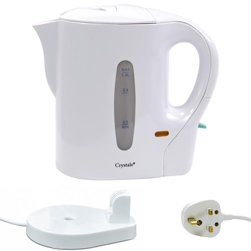 1 Litre 830W Cordless Electric Kettle Kitchen Caravan Travel Hot Water Jug - Overheat Thermostat - White