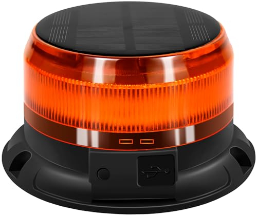 antom Rotativo energía solar Luz LED estroboscópica inalámbrico, 12V-24V orange Luz de emergencia de magnético con 3 meters cable para vehículos, tractores, carros de golf, UTV（Cable USB de carga）