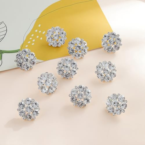 CECELORIA 10 Pcs Rhinestone Buttons, Crystal Applique Embellishments in Clothes DIY Jewelry Decoration for Crafts Wedding Party Bouquet Sew on Clothing Buttons, Clear