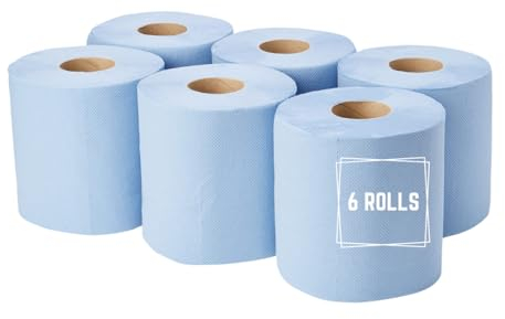 Strike Blue Centre Feed Rolls Embossed 2ply Wiper Paper Towel 50M p/Rolls 6 Per Pack Family Disposable Kitchen Rolls Cleaning Household (6 Rolls)