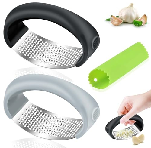 Spremiaglio in acciaio inox, Spremi Aglio con Pelapaglio Silicone, 2024 Nuovo Spremiaglio in Acciaio Inossidabile, Lavabile in Lavastoviglie, Utensile da Cucina, Aiuto in Cucina, Facile da Usare e da