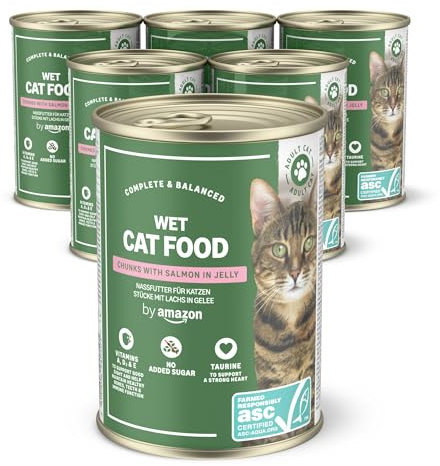 by Amazon Katzensfutter, nass, getreidefrei, Dose, Lachsstück in Gelee (ASC-zertifiziert), 6 x 405 g