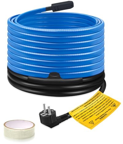 Câble chauffant auto-régulant pour protection contre le gel - Ci-Fotto 8M - Avec thermostat intégré pour protéger les tuyaux d'eau, les tuyaux de maison en métal/plastique, les gouttières, les auvents