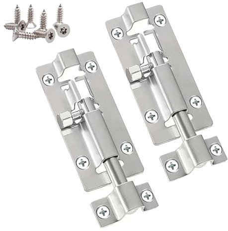 Dinghaole 2 Pièces Verrou de Sécurité,Porte Coulissante avec vis，Porte Targette pour Toilettes Salle Bain Porte Jardin，Verrou de porte coulissant robuste，Acier Inoxydable Loquets de Porte de Sécurité